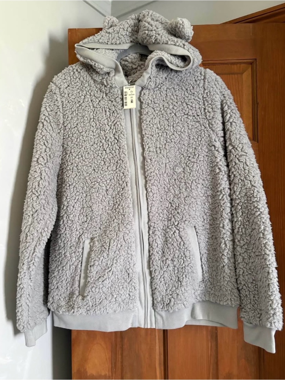 NEW Aeropostale Large Women’s Gray Soft Shearling Full Zip Hoodie Sweater Ears